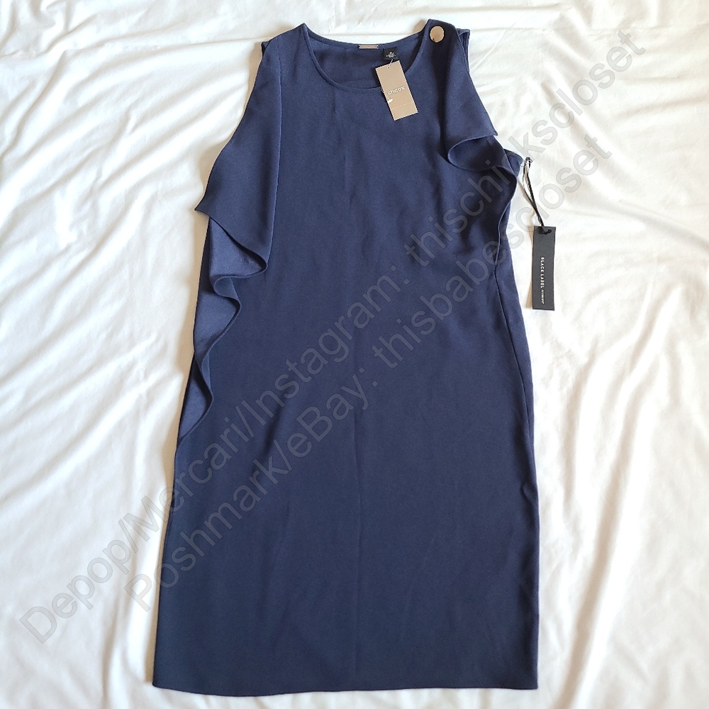 NWT Chico's Black Label Flutter Sleeve Shift Dress in Midnight (Navy Blue), 0/S4